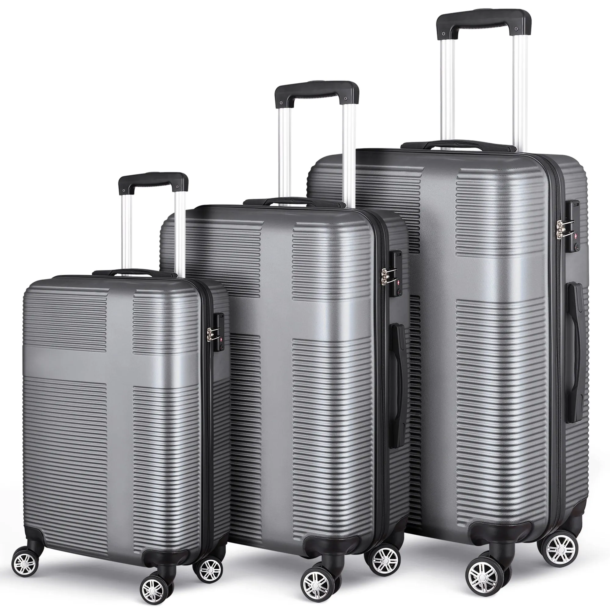 Luggage Sets Expandable ABS Suitcase Double Wheels TSA Lock, 3-Piece