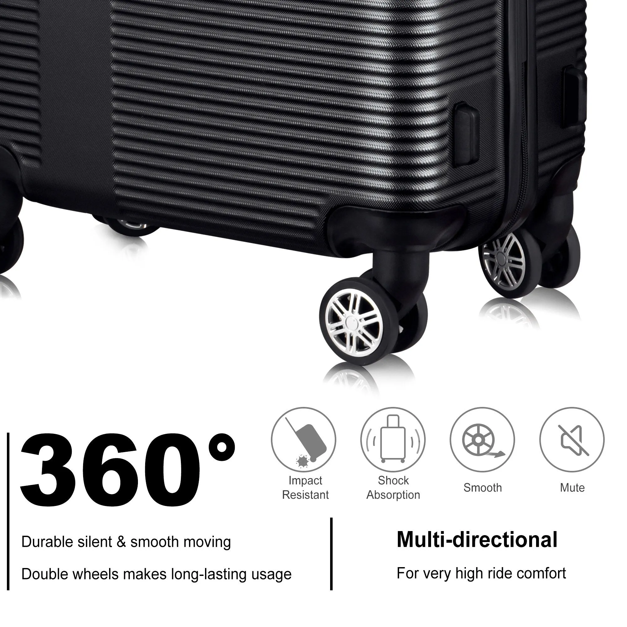Luggage Sets Expandable ABS Suitcase Double Wheels TSA Lock, 3-Piece