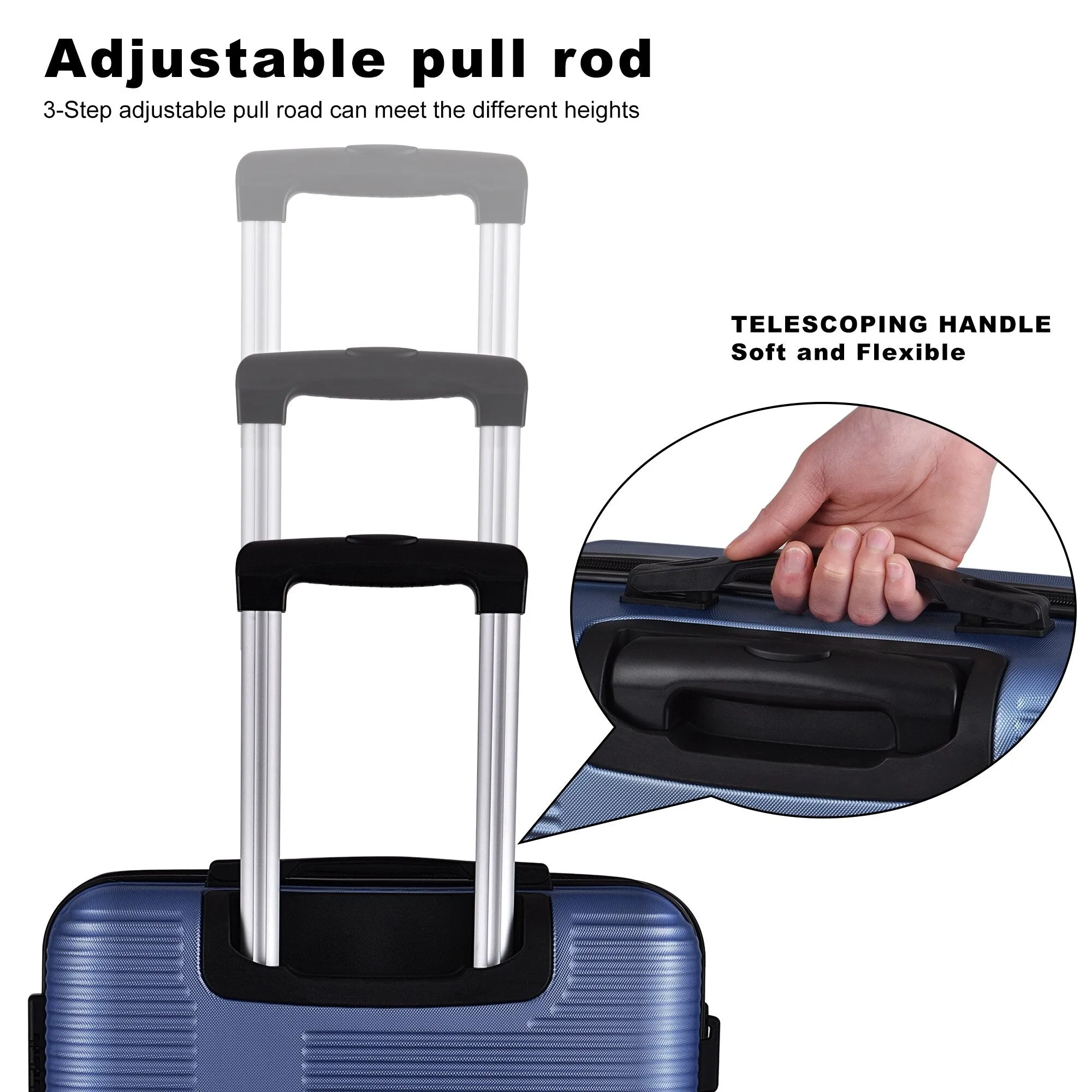 Luggage Sets Expandable ABS Suitcase Double Wheels TSA Lock, 3-Piece