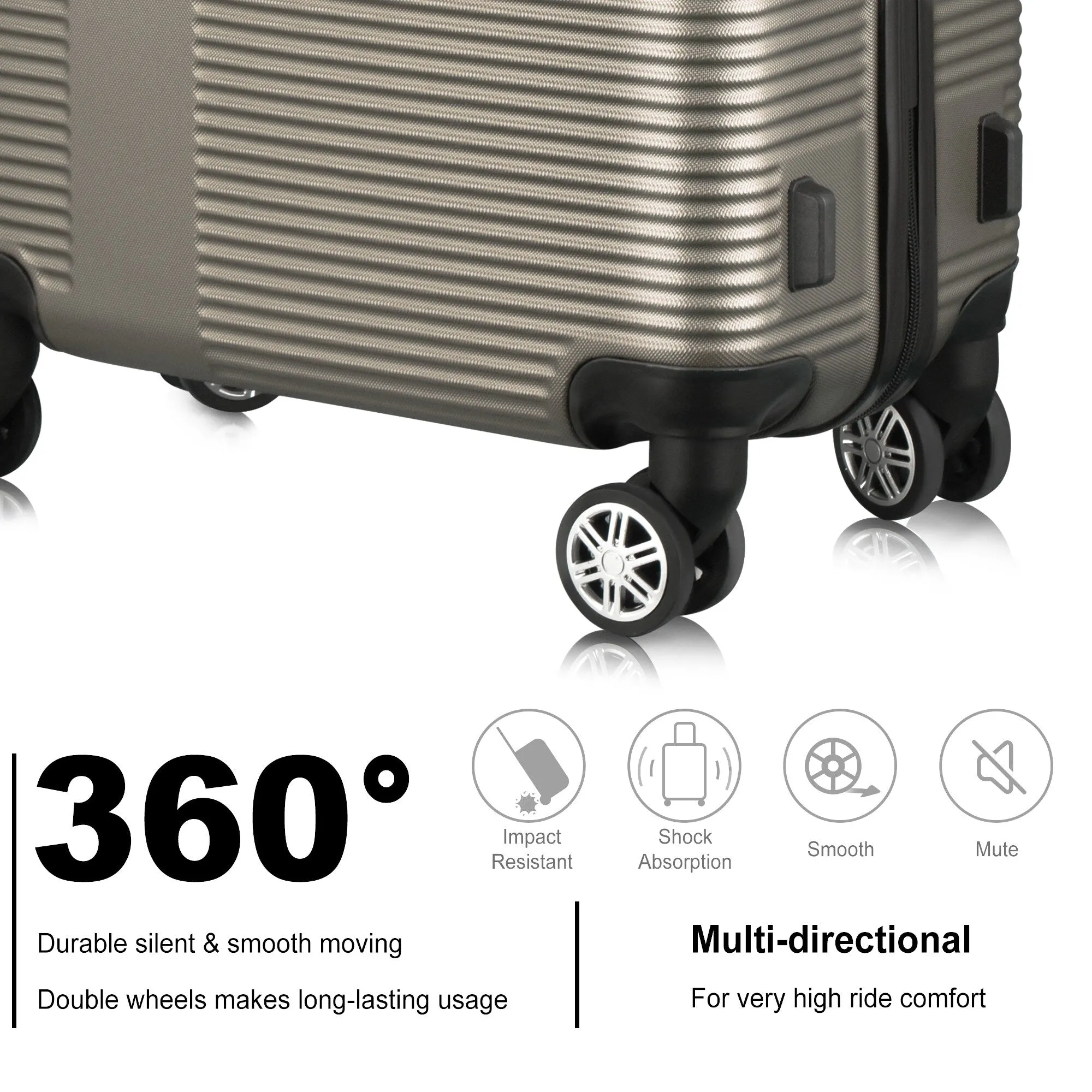 Luggage Sets Expandable ABS Suitcase Double Wheels TSA Lock, 3-Piece