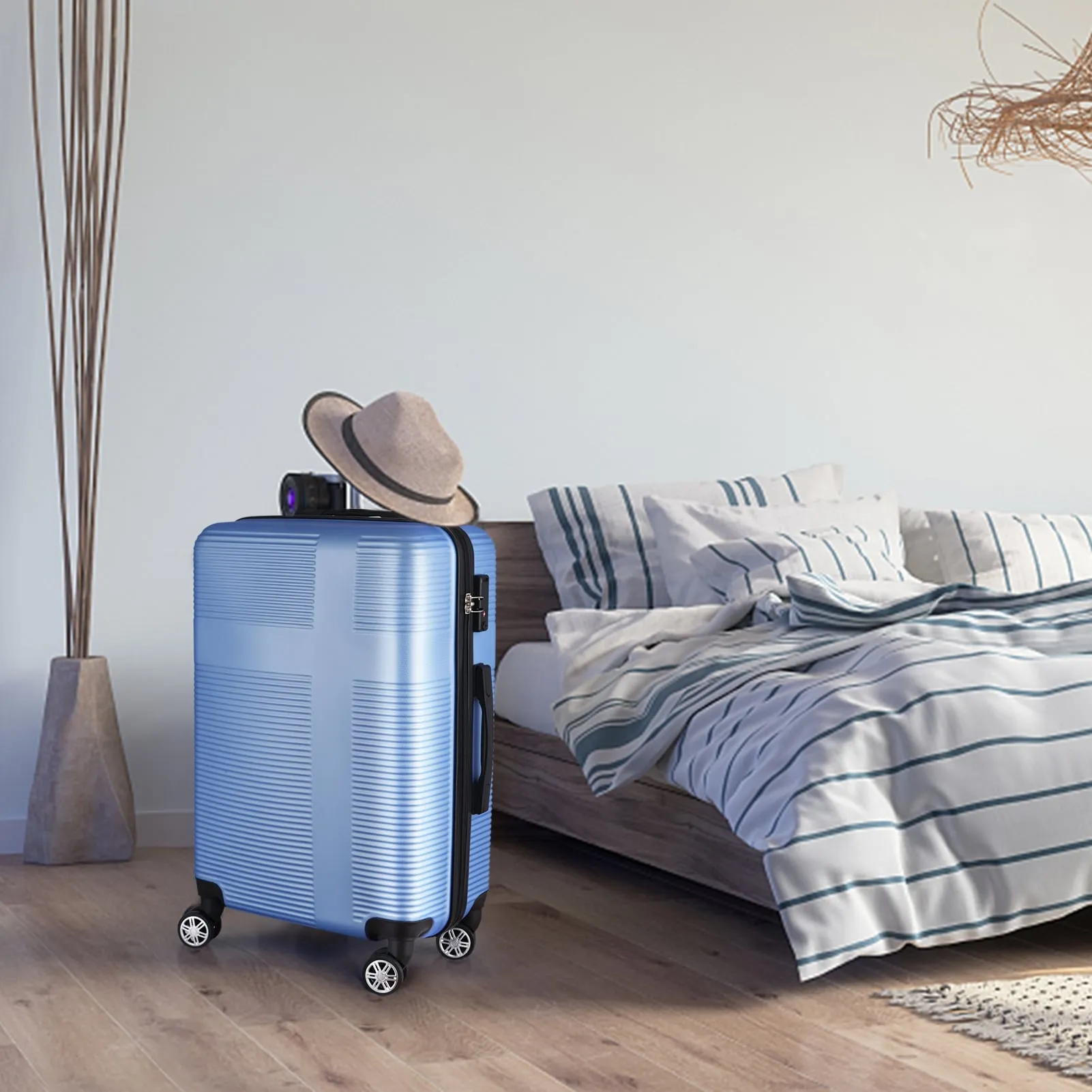 Luggage Sets Expandable ABS Suitcase Double Wheels TSA Lock, 3-Piece