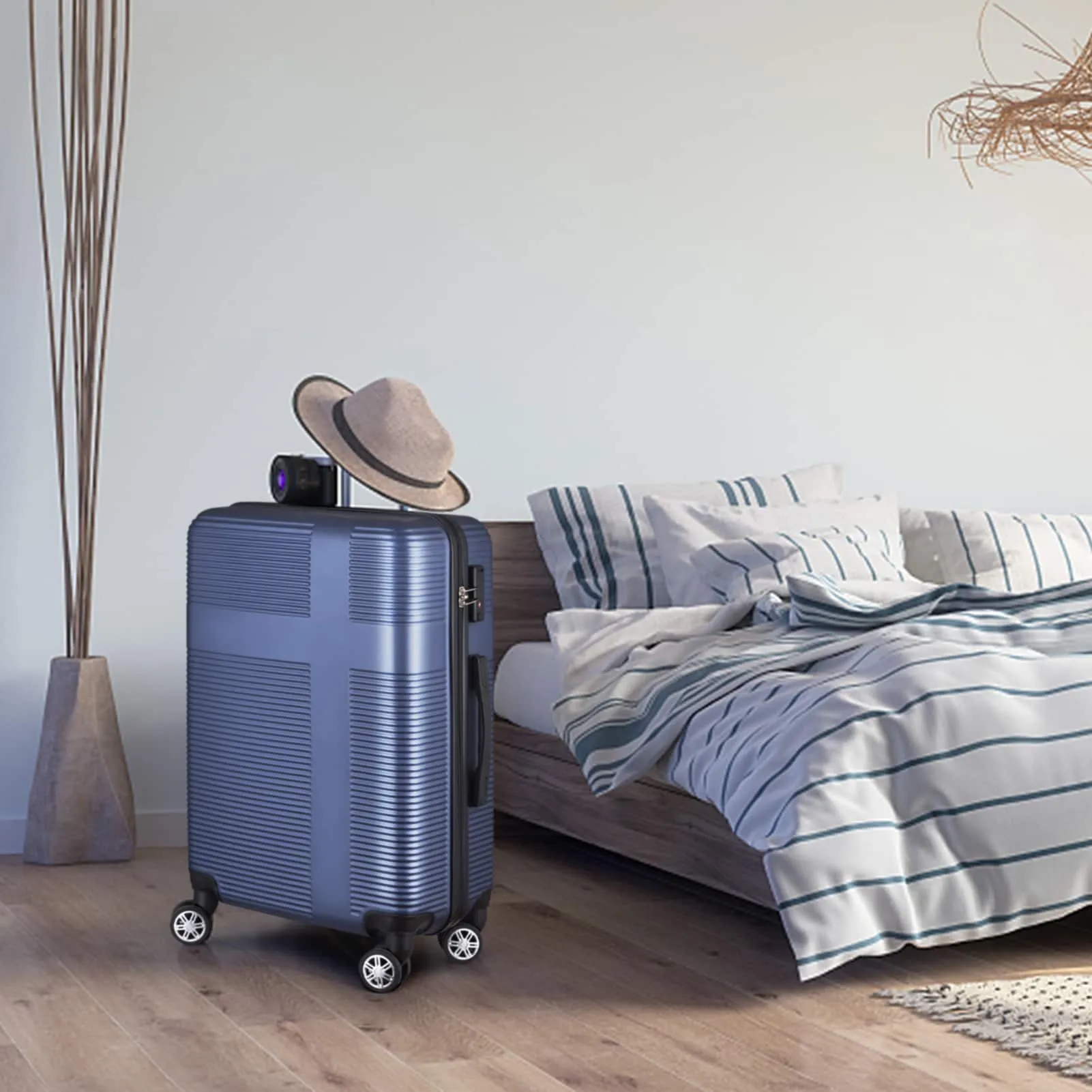 Luggage Sets Expandable ABS Suitcase Double Wheels TSA Lock, 3-Piece