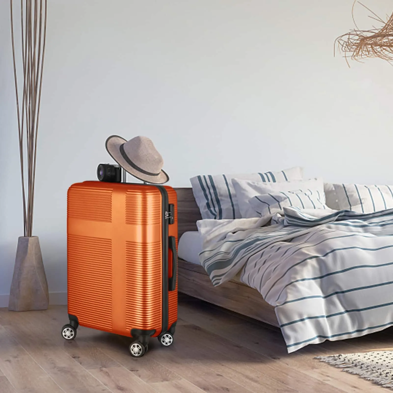 Luggage Sets Expandable ABS Suitcase Double Wheels TSA Lock, 3-Piece