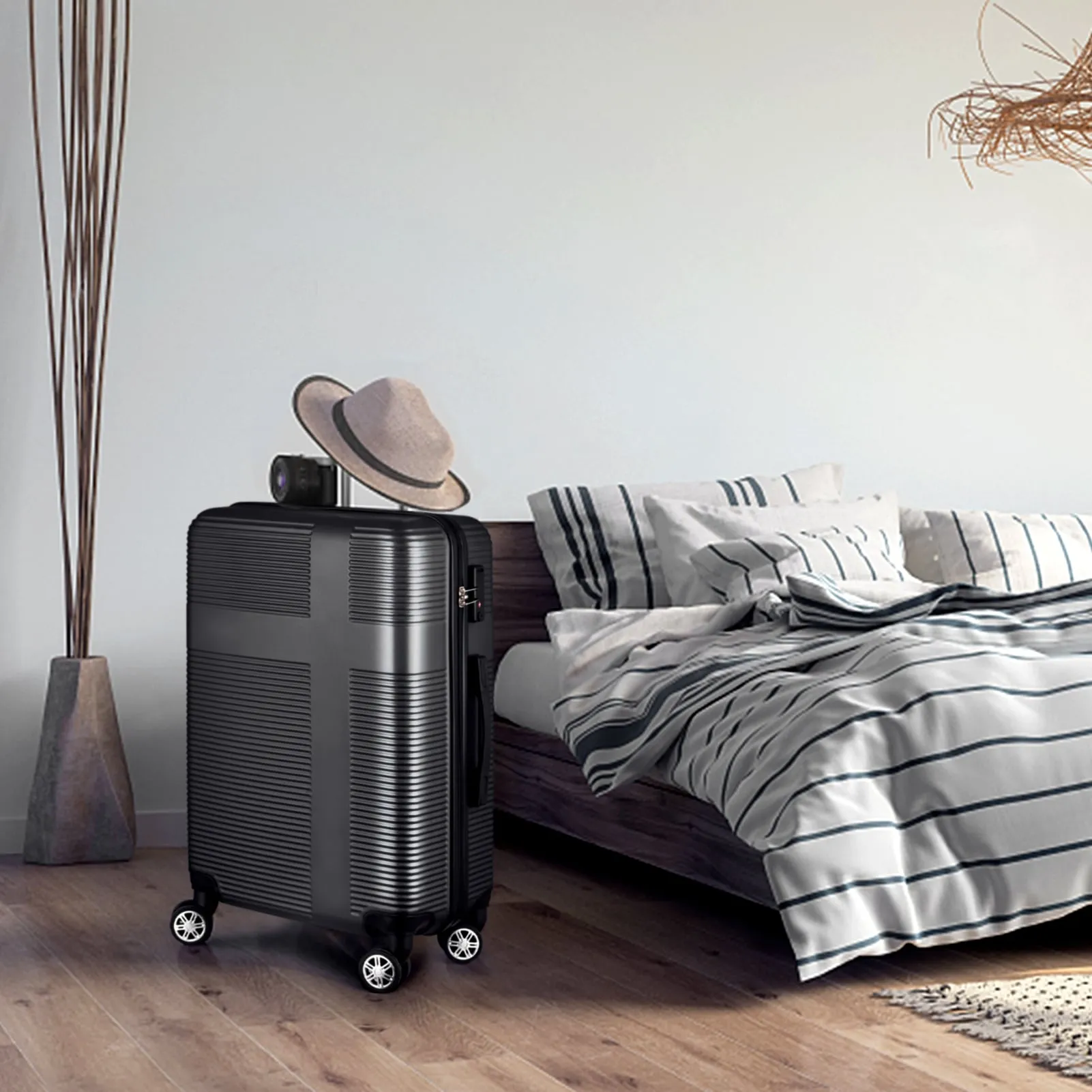 Luggage Sets Expandable ABS Suitcase Double Wheels TSA Lock, 3-Piece