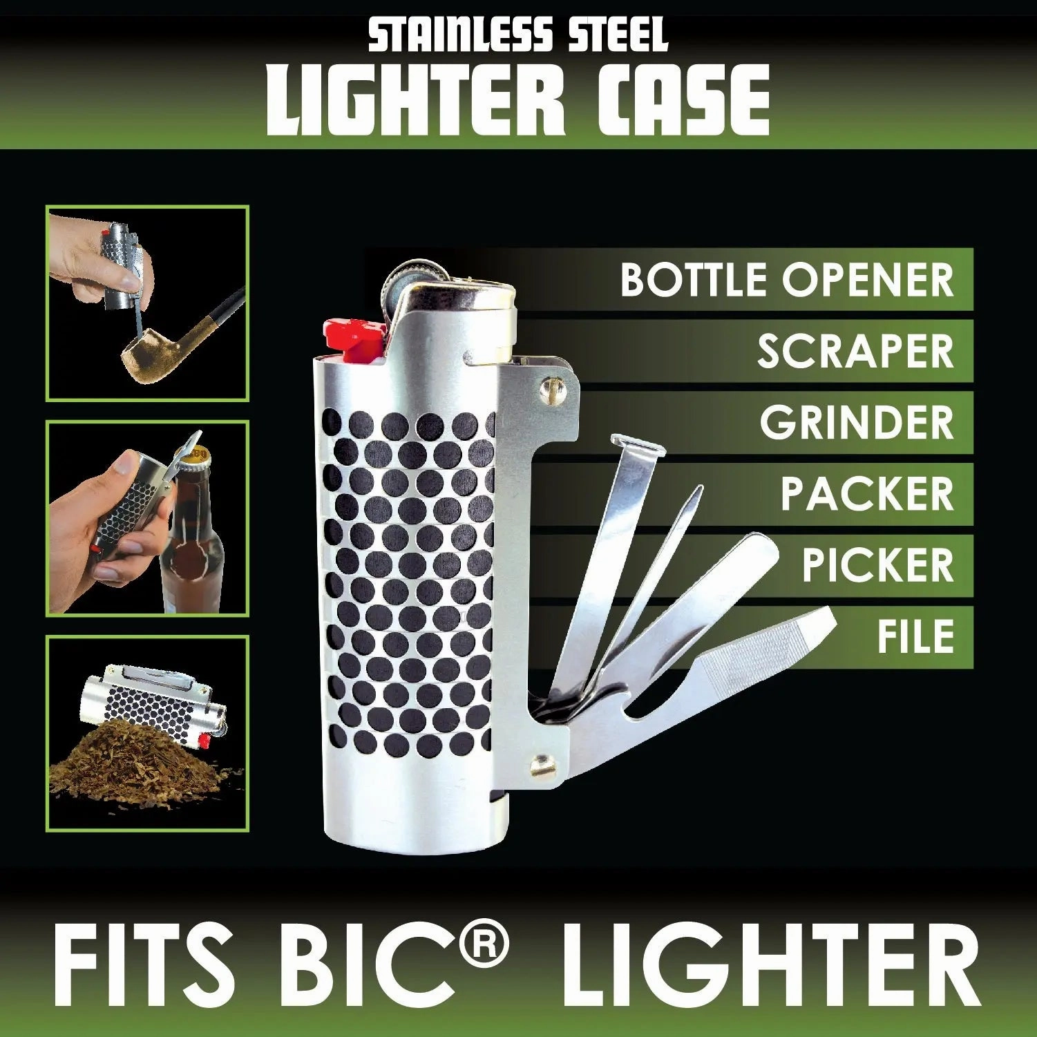 Metal Grinder Lighter Case with Tools- 6 Pieces Per Retail Ready Display 23076