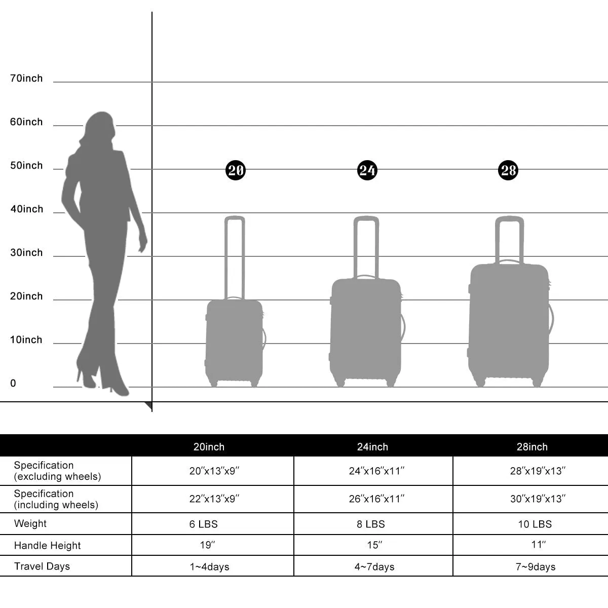 Spinner Wheels Luggage Sets 20in/24in/28in