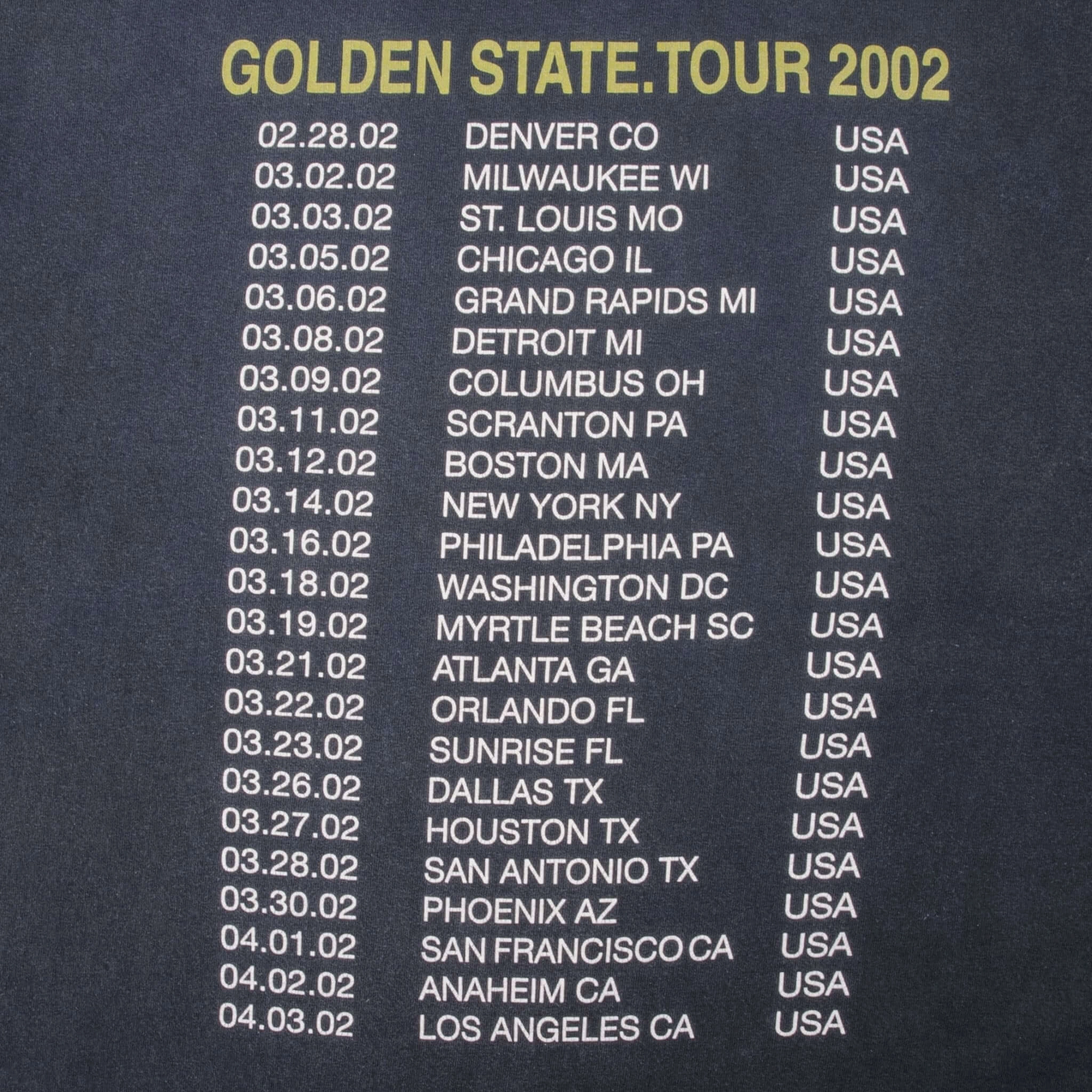 VINTAGE BUSH GOLDEN STATE TOUR 2002 TEE SHIRT XL MADE IN USA